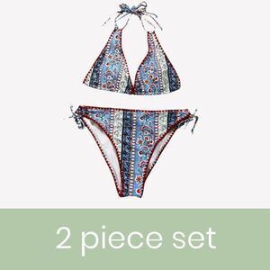 Zaful ~ Two piece bikini set ~ Blue Bandana print with red detailing ~ size Lg